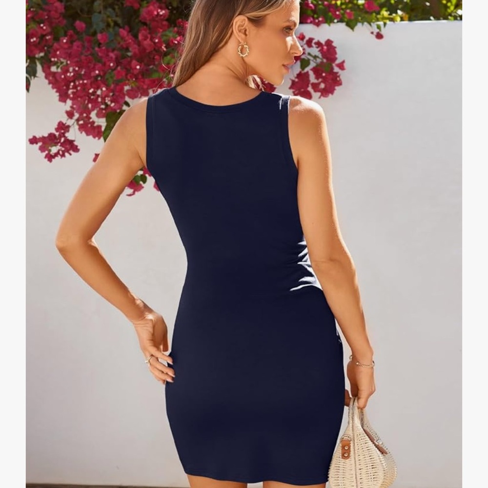 Elegant Navy Blue Sleeveless Wrap Dress S NWT - Picture 4 of 6